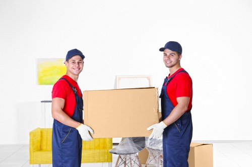 Furniture and boxes arranged for a cubic-yard removals estimate